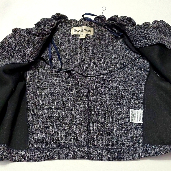 Danny & Nicole Charcoal Lettuce Ruffled Neck Long Sleeve Career Cropped Jacket - Picture 7 of 12